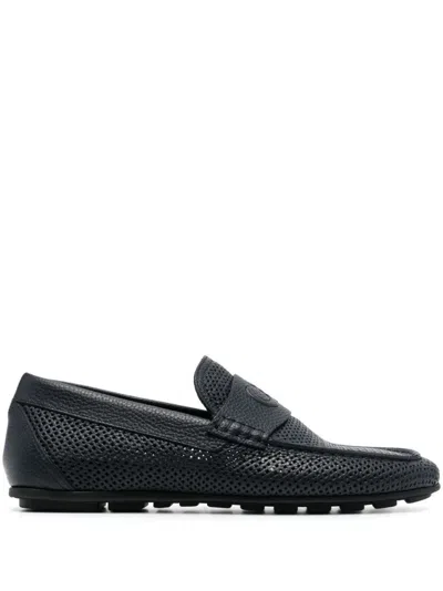 Casadei Perforated Leather Loafers With Rubber Sole In Black