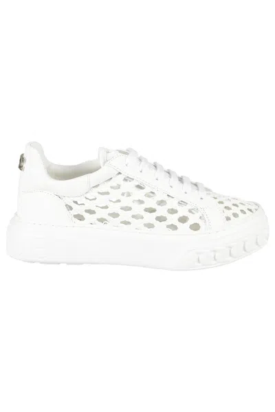 Casadei Perforated Leather Sneaker With Maxi Logo In Bianco