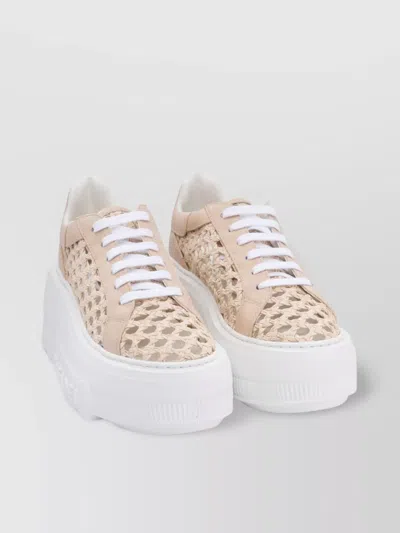 Casadei Perforated Platform Round Toe Sneakers Slip-on In Neutral