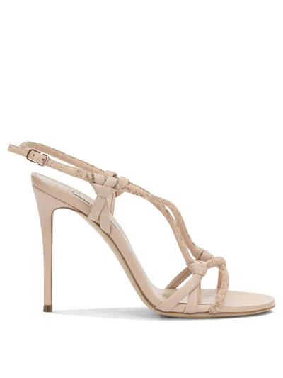 Casadei Pink Leather Sandals In Neutral