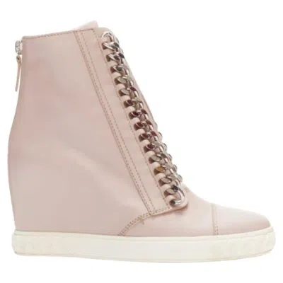 Pre-owned Casadei Pink Leather Silver Chain Trim Ankle Wedge Sneakers Eu39.5