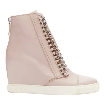 Pre-owned Casadei Pink Leather Silver Chain Trim Ankle Wedge Sneakers Eu39.5