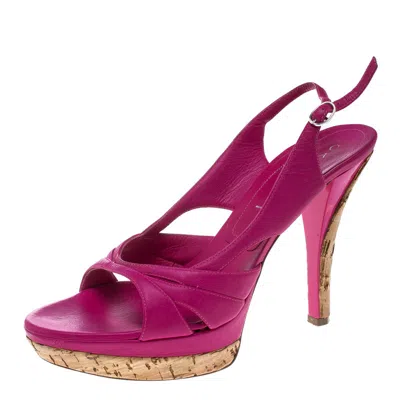 Casadei Pink Leather Slingback Platform Sandals In Multi