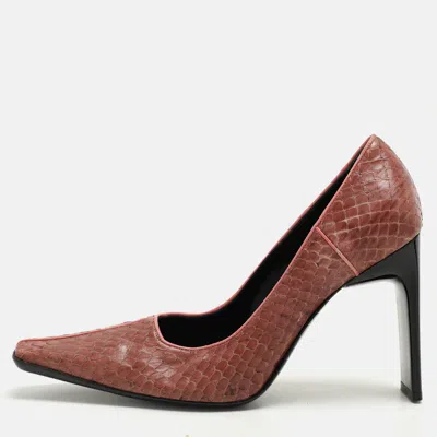 Pre-owned Casadei Pink Python Pointed Toe Pumps Size 37