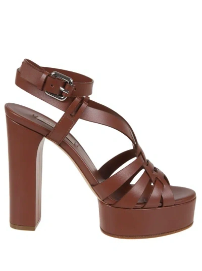 Casadei Plateau Betty Leather Sandal In Brown