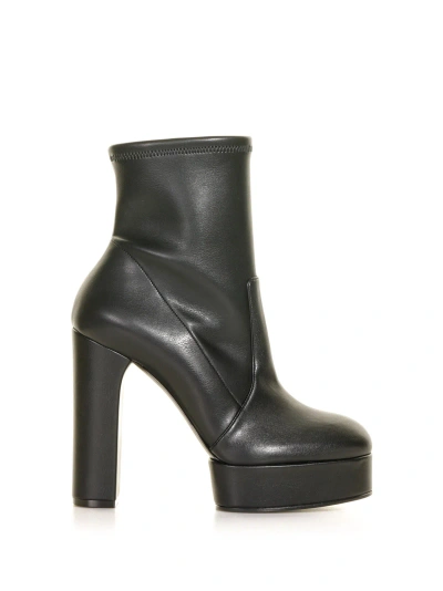 Casadei Platform Ankle Boot In Nappa Leather In Nero