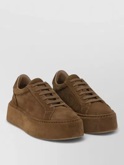 Casadei Platform Lace Up Sneakers Suede Upper In Brown