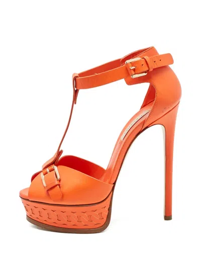 Pre-owned Casadei Platform Leather Sandals In Orange