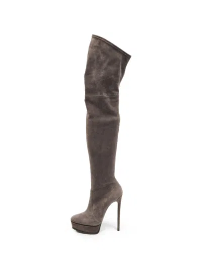 Pre-owned Casadei Platform Over-the-knee Boots In Grey