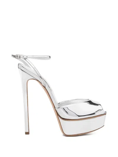 Casadei Platform Peep-toe Heeled Sandals In Silver
