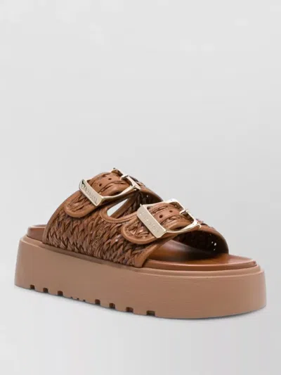 Casadei Platform Sandals Woven Straps Open Toe Ridged In Brown