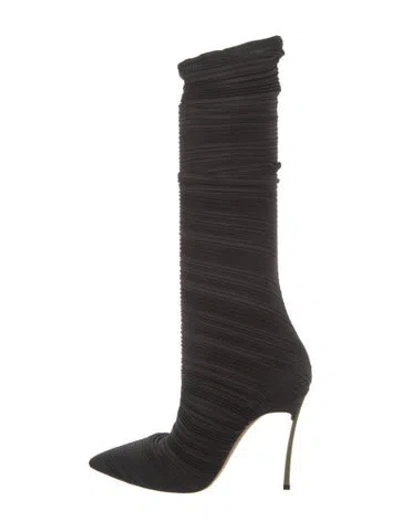 Pre-owned Casadei Pleated Accents Sock Boots In Black