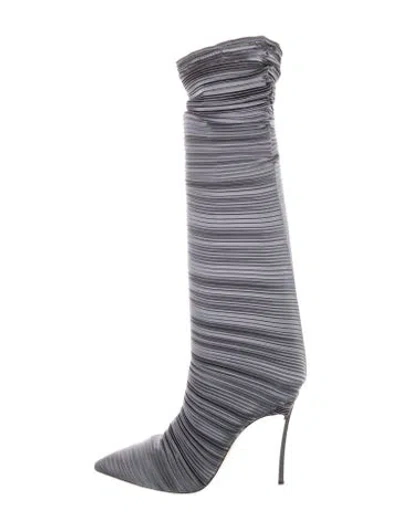 Pre-owned Casadei Pleated Accents Sock Boots In Gray