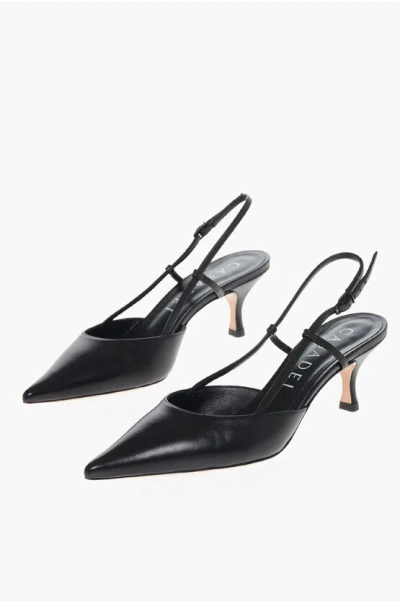 Casadei Point Toe Minorca Leather Slingbacks 6cm In Black