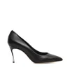 Casadei Pointed Toe Black Leather Pumps With 80mm Blade Heel In Black