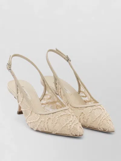 Casadei Pointed Toe Kitten Heel Lace Slingbacks In Neutral