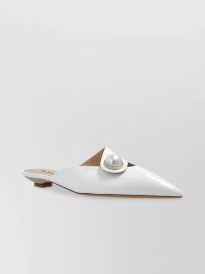 Casadei Pointed Toe Leather Ballet Slippers With Faux-pearl Detailing