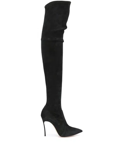 Casadei Pointed Toe Long Boots With Stiletto Heel And Suede Finish In Black