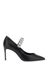 Casadei Black Pumps With Crystal Embellished Strap And High Stiletto Heel In Leather Woman In Black