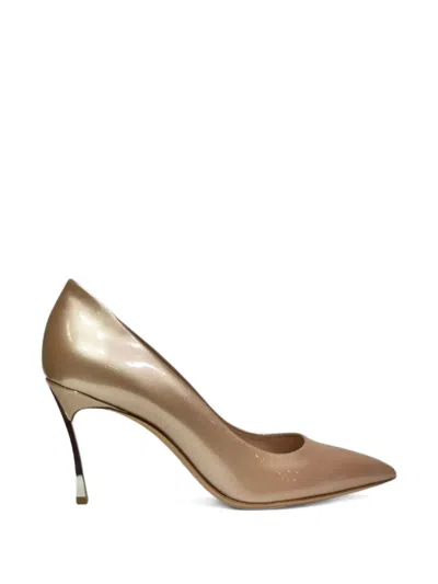 Casadei Pointed-toe Sculptural Heel Pumps In Brown