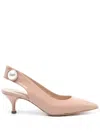 Casadei Pointed Toe Slingback Pumps With Mid Heel In Beige