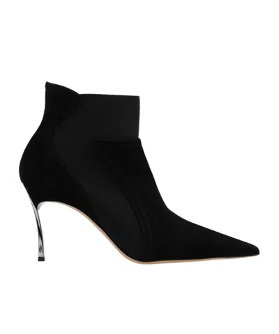 Casadei Pointed-toe Suede Ankle Boots In Black