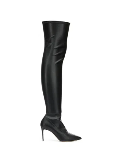 Casadei Pointed-toe Over-the-knee Boots In Black