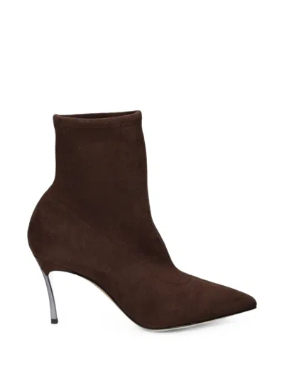Casadei Pointed-toe Sock-style Ankle Boots In Brown