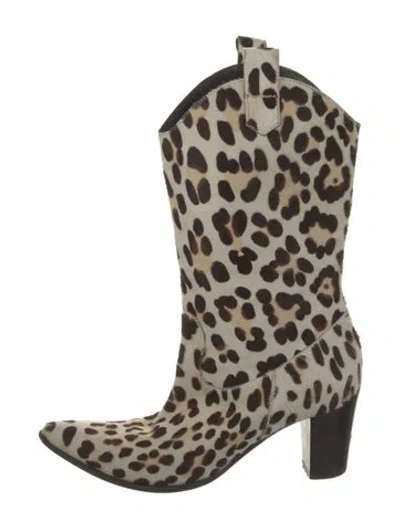 Pre-owned Casadei Ponyhair Animal Print Western Boots In Neutral