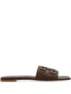 Casadei Brown Slide Sandals With Embossed Logo In Raffia Woman In Brown