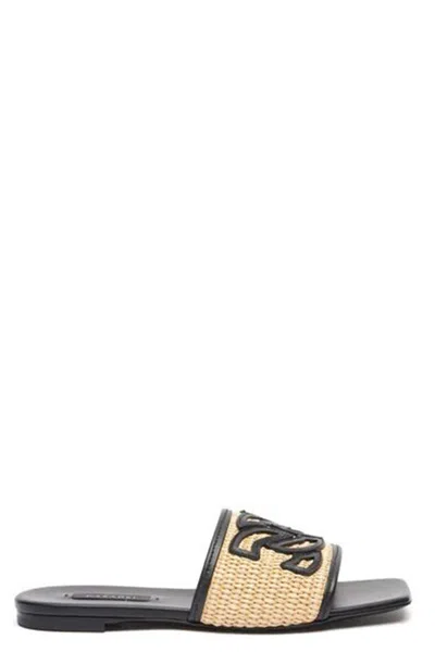 Casadei Portofino Woven-raffia Slides In Multi