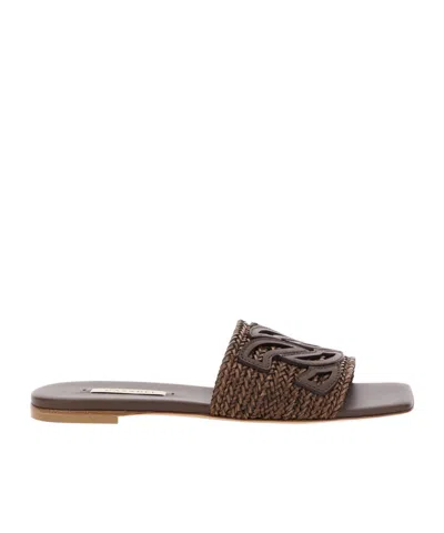 Casadei Brown Slide Sandals With Embossed Logo