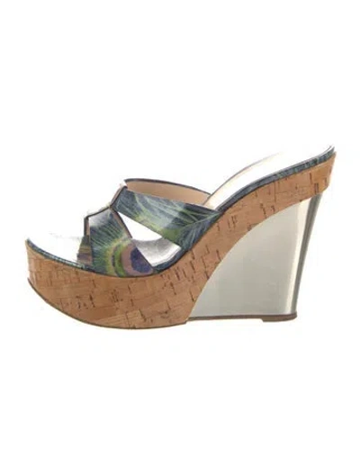 Pre-owned Casadei Printed Slides In Blue