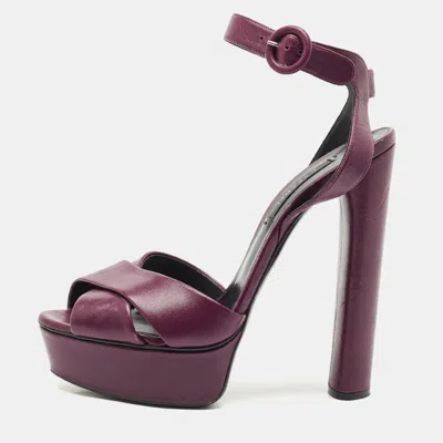Casadei Purple Leather Platform Ankle Strap Sandals