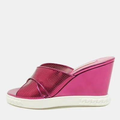 Casadei Purple Patent Leather Wedge Sandals In Pink