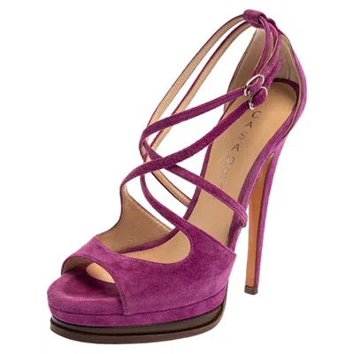 Casadei Purple Suede Cross Strap Platform Sandals