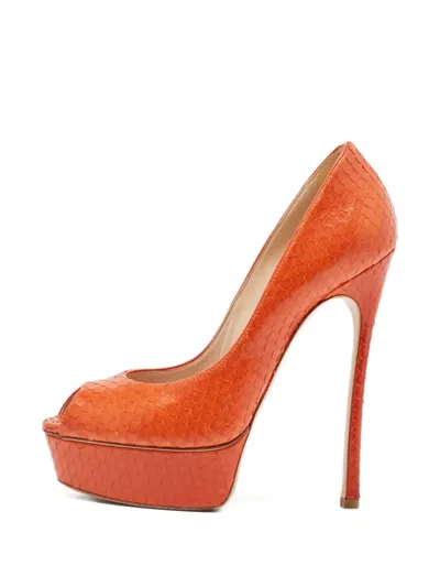 Pre-owned Casadei Python Leather Pumps In Orange