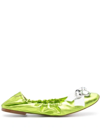 Casadei Queen Bee Leather Ballerina Shoes In Green