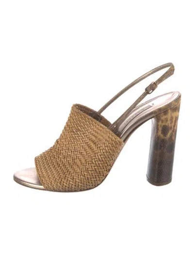 Pre-owned Casadei Raffia Animal Print Slingback Sandals In Multi