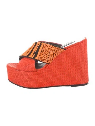 Pre-owned Casadei Raffia Printed Slides In Orange