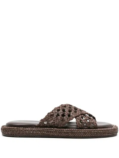 Casadei Raffia Sandal In Brown