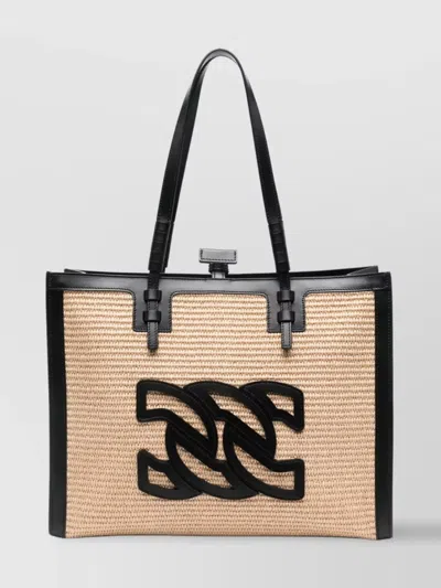 Casadei Rectangular Woven Texture Tote Bags In Black