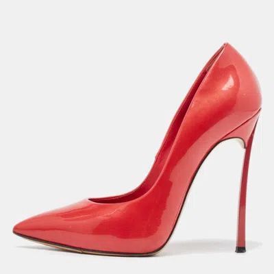 Pre-owned Casadei Red Patent Leather Pointed Toe Pumps Size 36