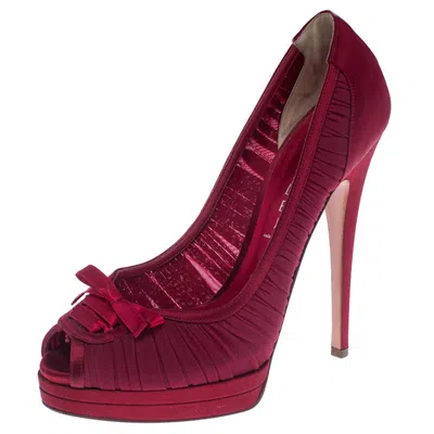 Casadei Red Satin Bow Peep Toe Pumps