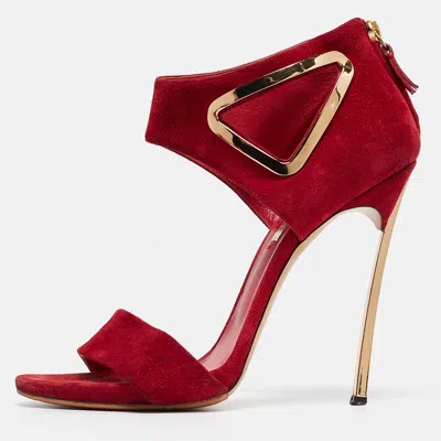 Pre-owned Casadei Red Suede Ankle Strap Sandals Size 40