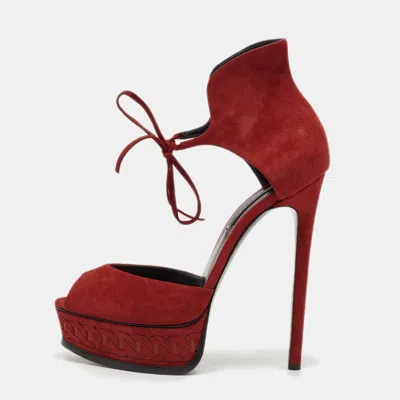 Pre-owned Casadei Red Suede Camoscio Ankle Strap Sandals Size 40