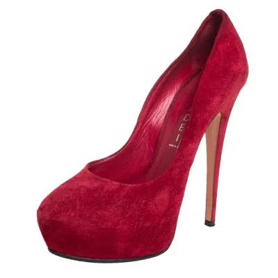 Casadei Red Suede Platform Pumps In Multi