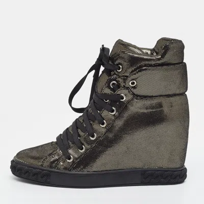 Pre-owned Casadei Renna Size 39 Metallic Texture Suede Wedge Sneakers In Silver