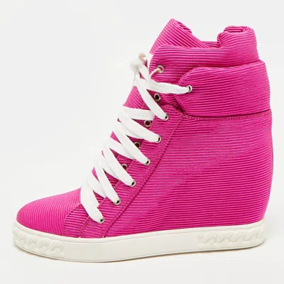 Pre-owned Casadei Renna Size 39.5 Pink Fabric Wedge Sneakers