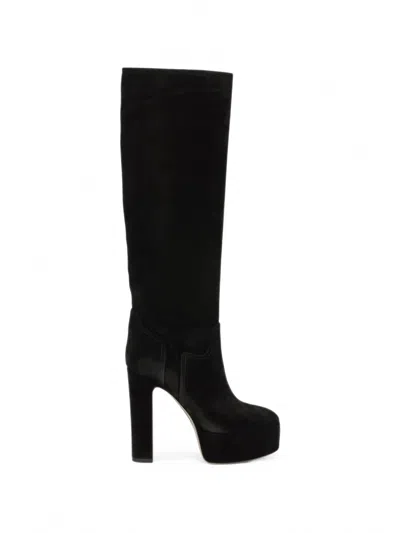 Casadei Renna Suede Platform Knee-high Boots In Black